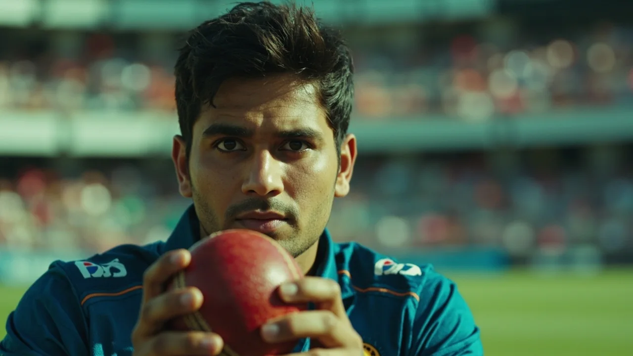 Tight sideline frame of a left-arm wrist-spinner delivering into a middle-innings phase, the action profile at the heart of the selection debate.